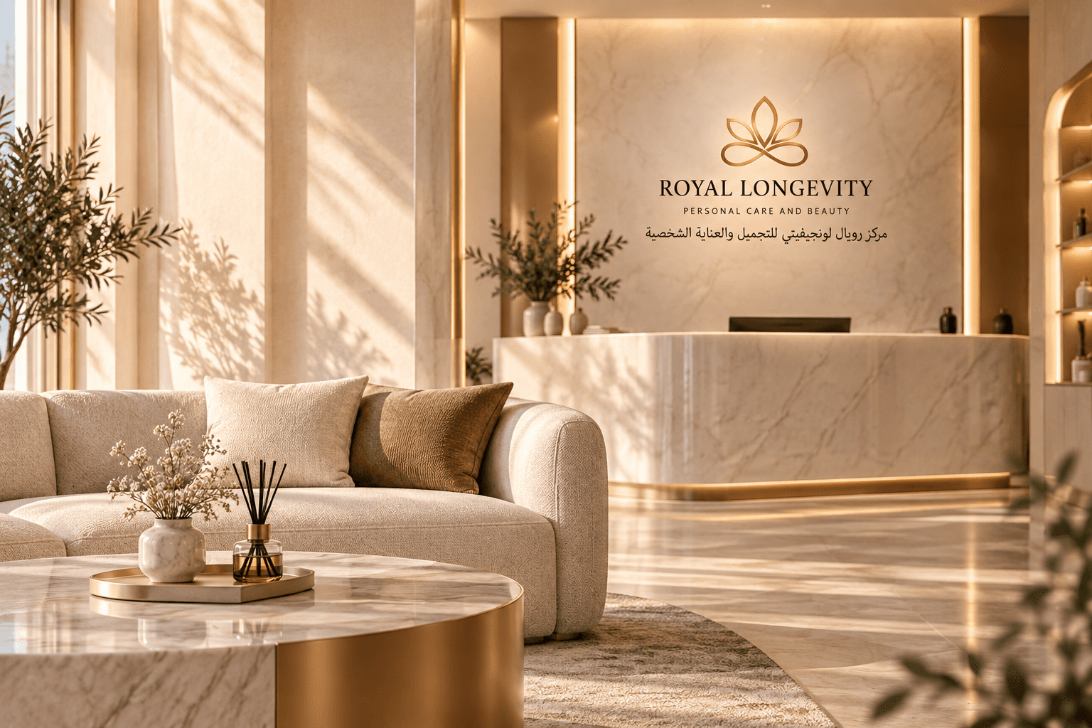 A quiet lounge with soft seating, warm wood and considered details